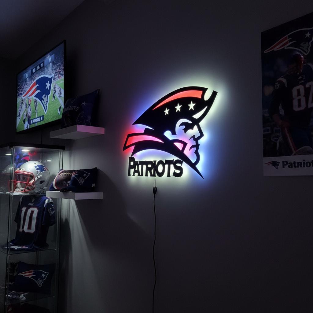 Patriots Wall Art - New England NFL Team Logo Decor for Fan Cave & Game Room