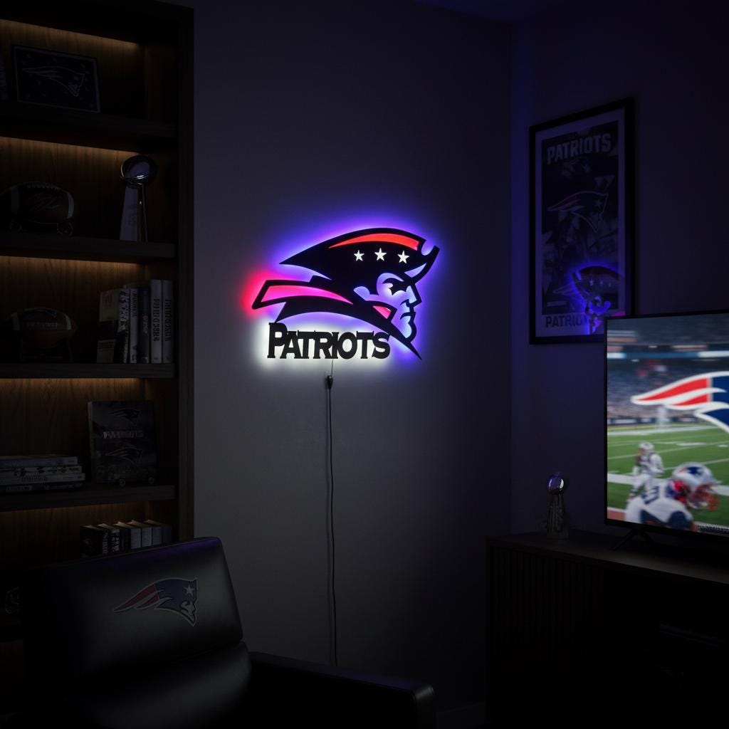 Patriots Wall Art - New England NFL Team Logo Decor for Fan Cave & Game Room