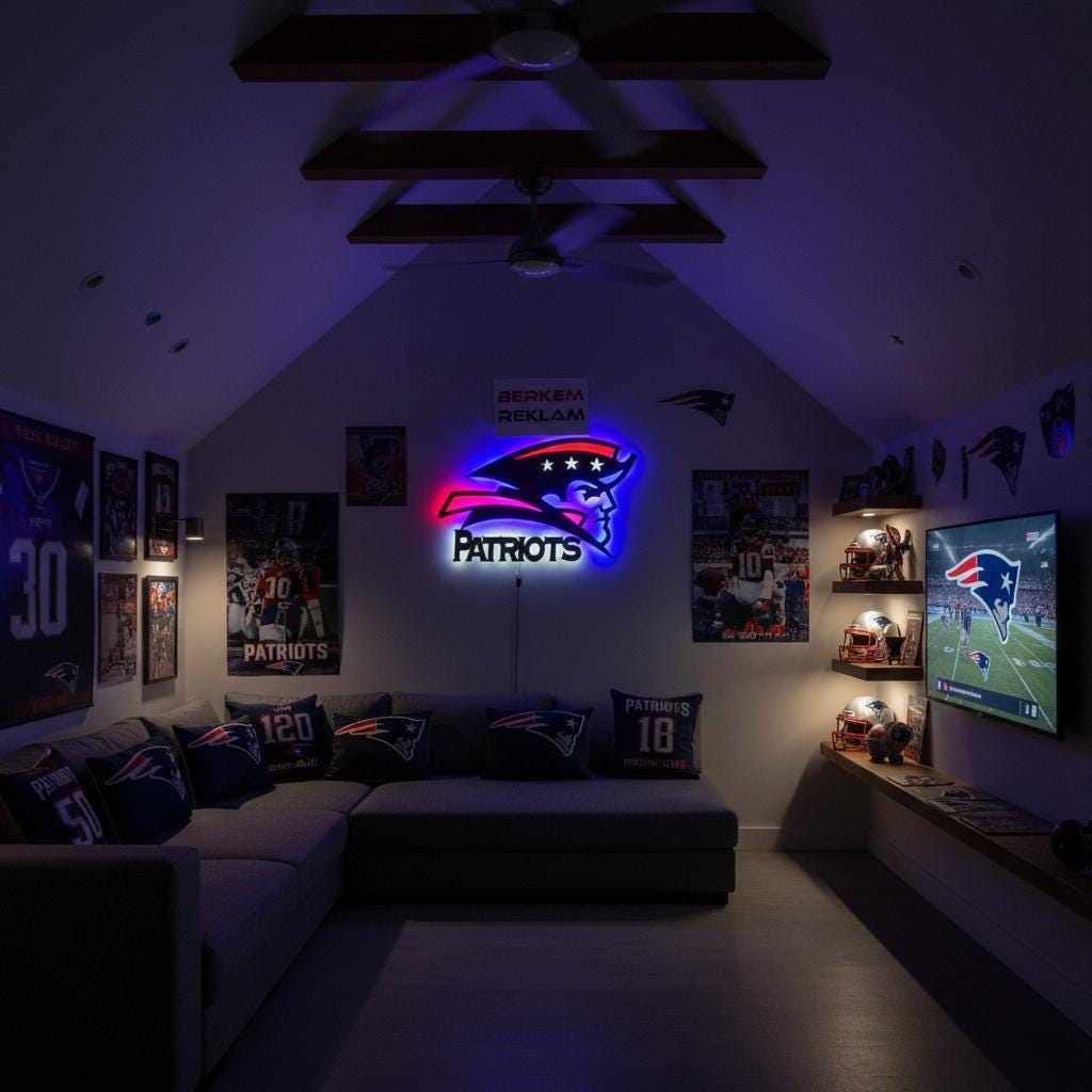 Patriots Wall Art - New England NFL Team Logo Decor for Fan Cave & Game Room