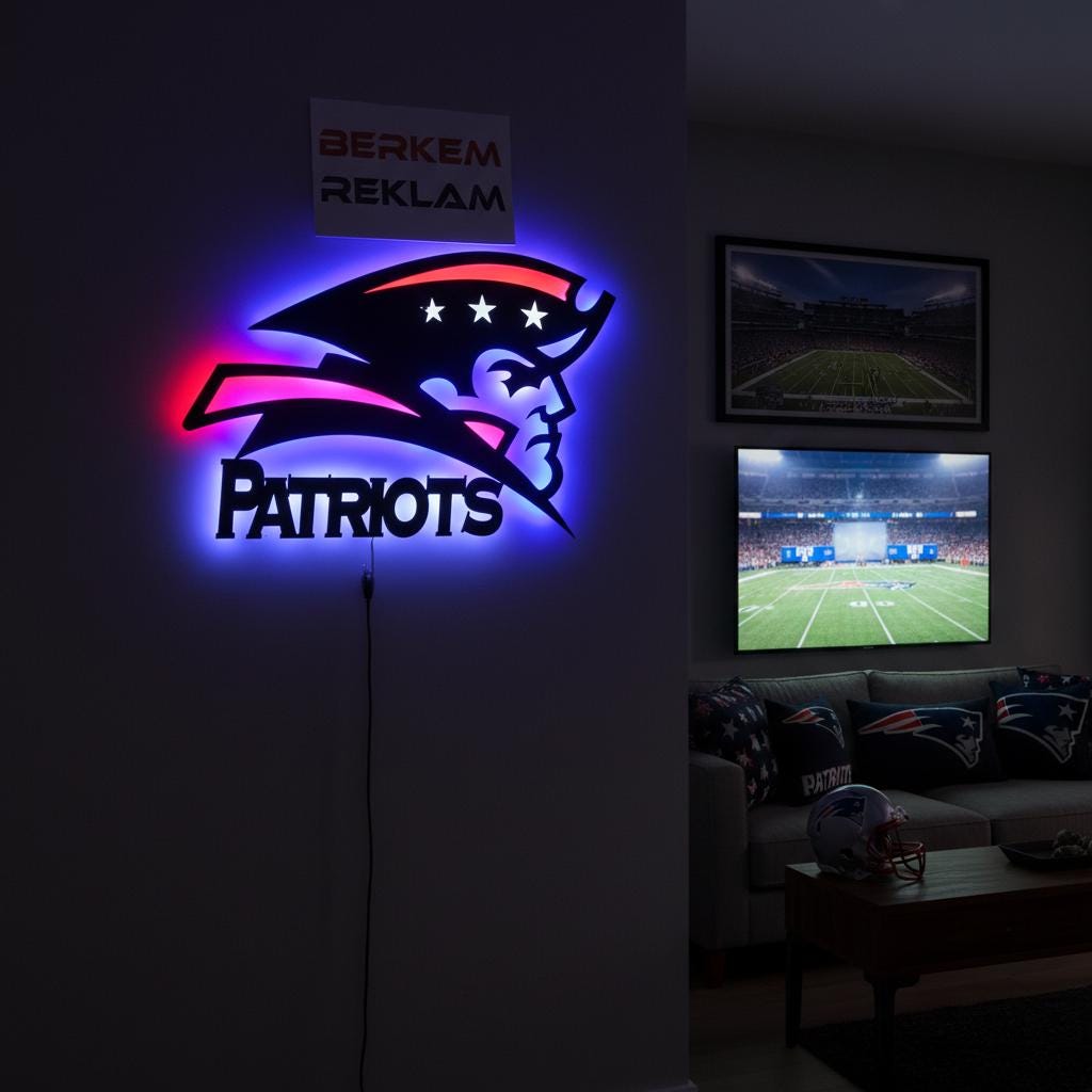Patriots Wall Art - New England NFL Team Logo Decor for Fan Cave & Game Room