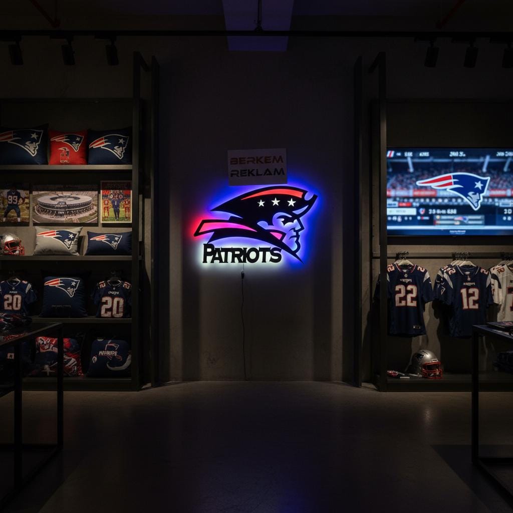 Patriots Wall Art - New England NFL Team Logo Decor for Fan Cave & Game Room