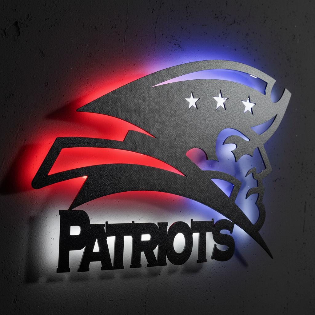 Patriots Wall Art - New England NFL Team Logo Decor for Fan Cave & Game Room