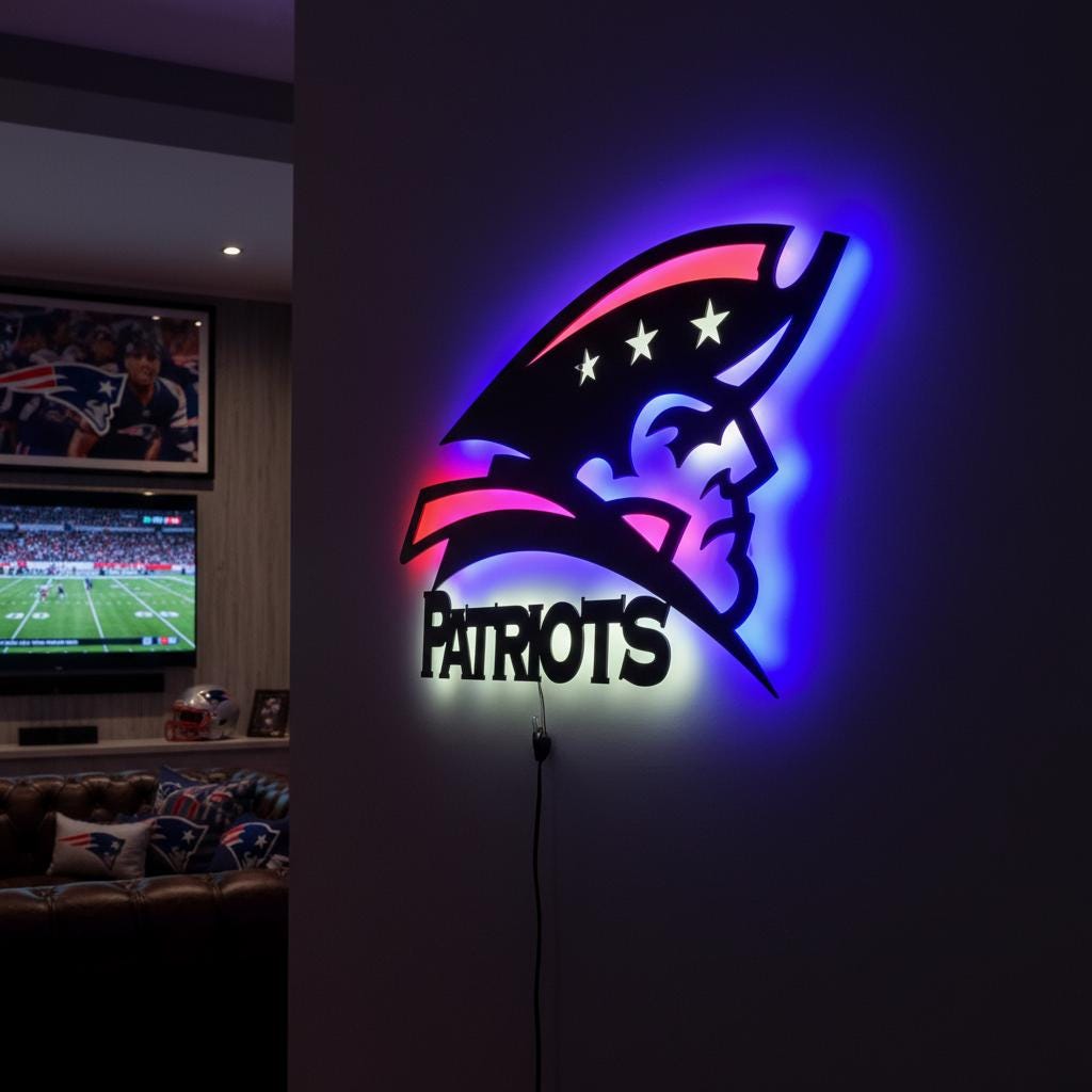 Patriots Wall Art - New England NFL Team Logo Decor for Fan Cave & Game Room