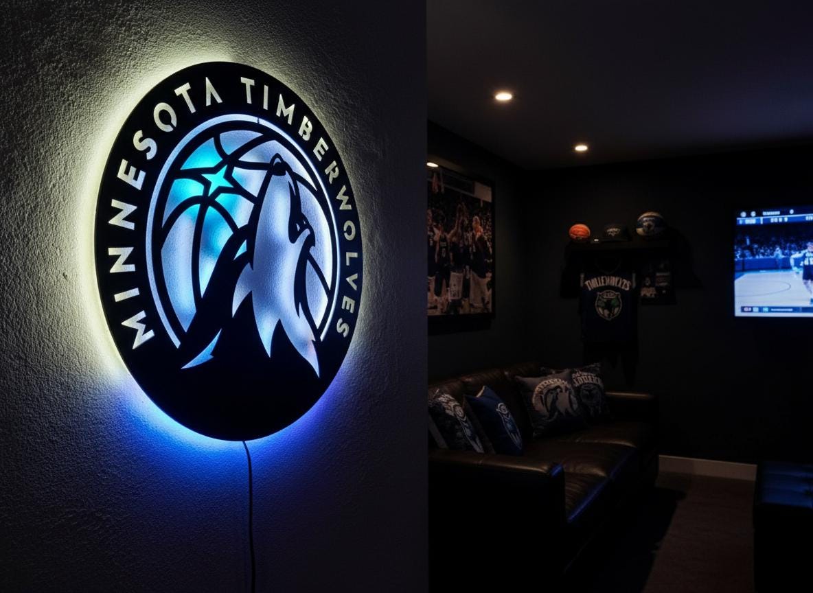 NBA Wall Art - Minnesota Timberwolves Team Logo Game Room Decor