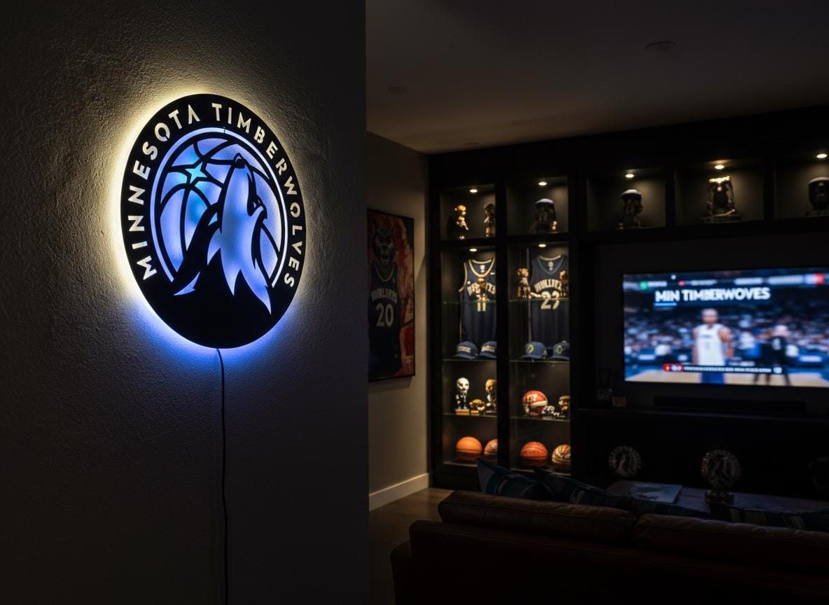 NBA Wall Art - Minnesota Timberwolves Team Logo Game Room Decor
