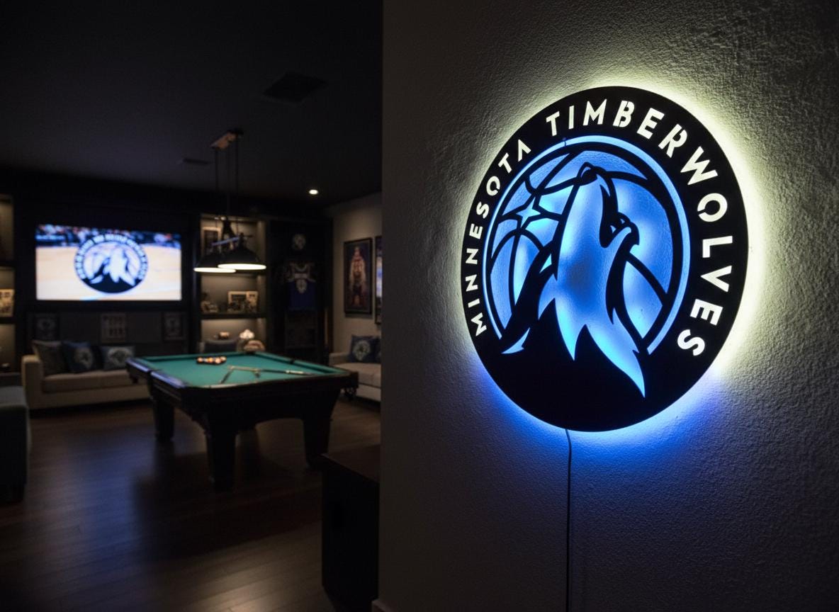NBA Wall Art - Minnesota Timberwolves Team Logo Game Room Decor