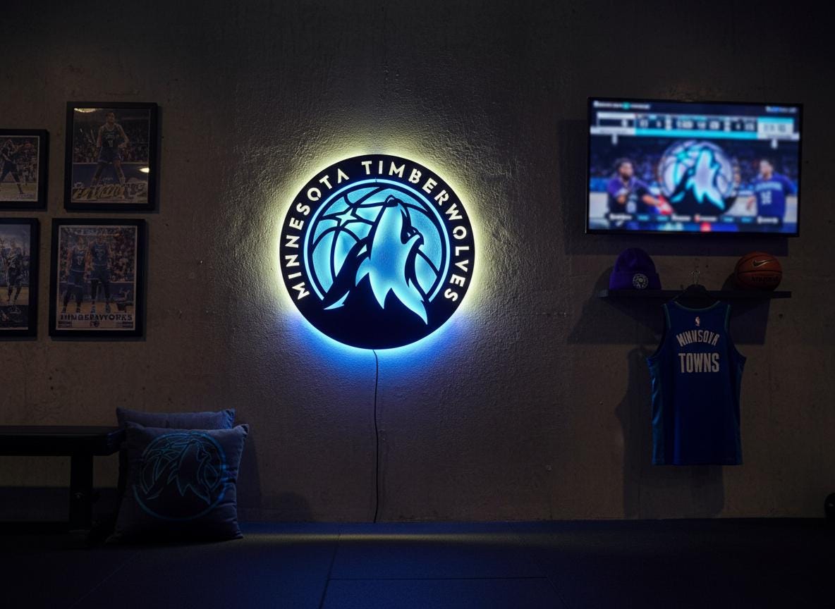 NBA Wall Art - Minnesota Timberwolves Team Logo Game Room Decor