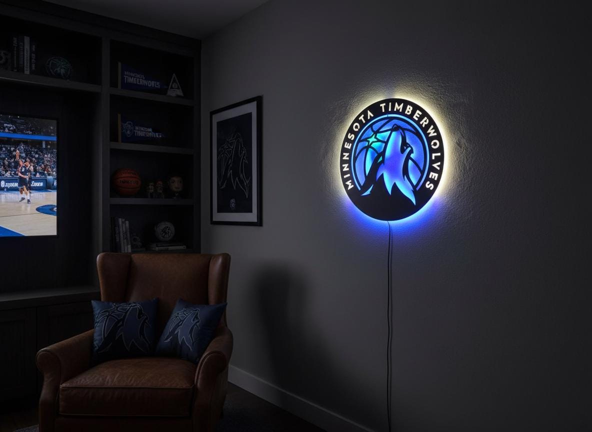 NBA Wall Art - Minnesota Timberwolves Team Logo Game Room Decor