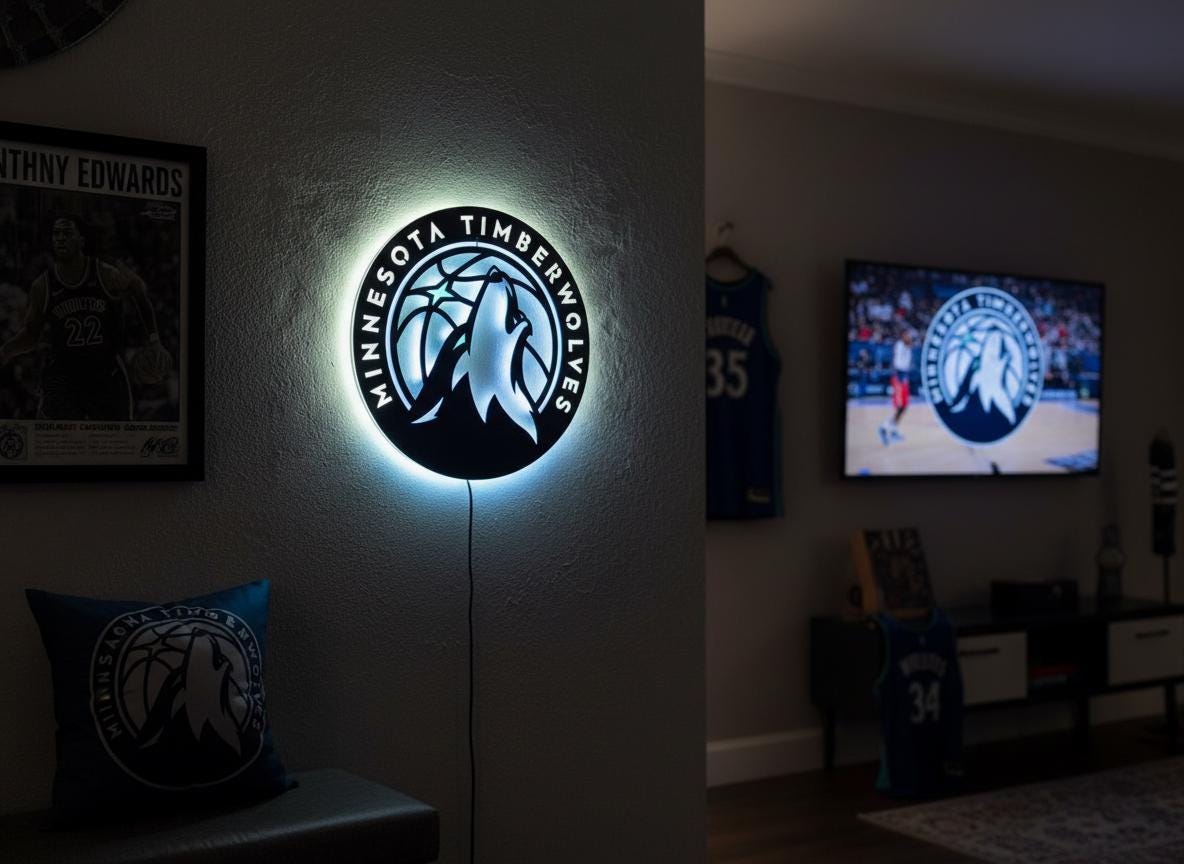 NBA Wall Art - Minnesota Timberwolves Team Logo Game Room Decor