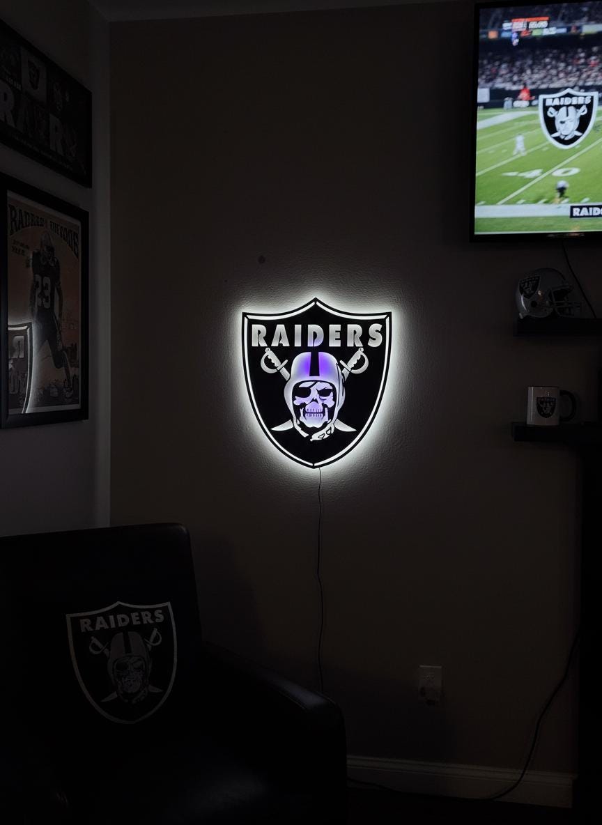 Las Vegas Raiders Sign - Team Logo Man Cave Decor & Sports Fan Gift