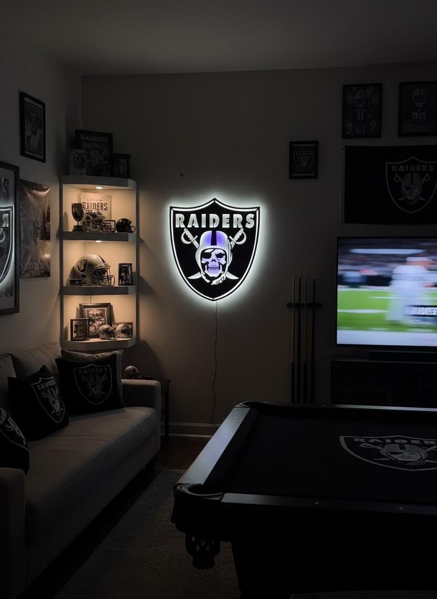Las Vegas Raiders Sign - Team Logo Man Cave Decor & Sports Fan Gift