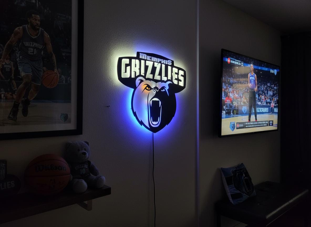 Memphis Grizzlies Wall Art - NBA Team Logo Decor for Game Room Gift