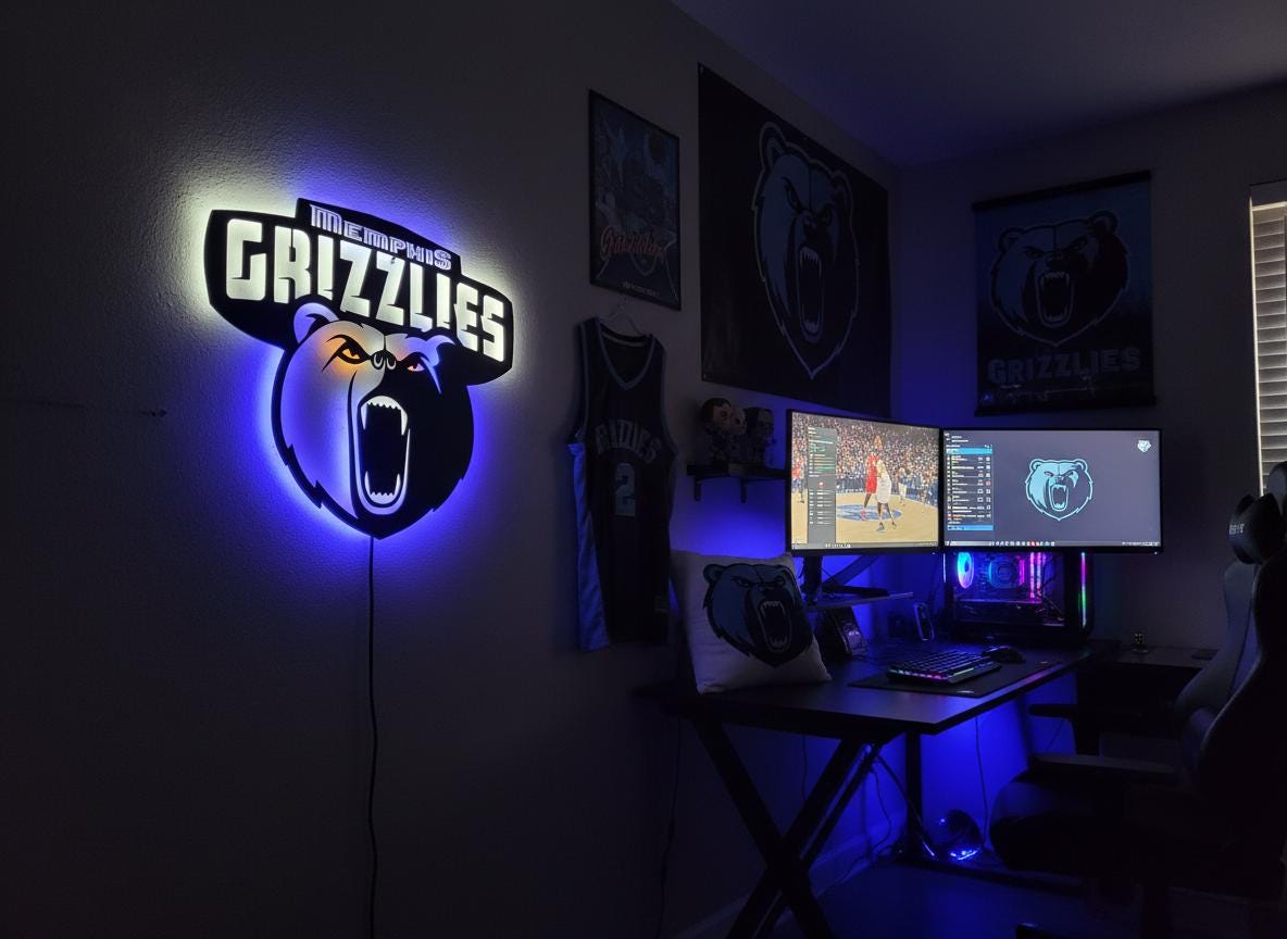 Memphis Grizzlies Wall Art - NBA Team Logo Decor for Game Room Gift