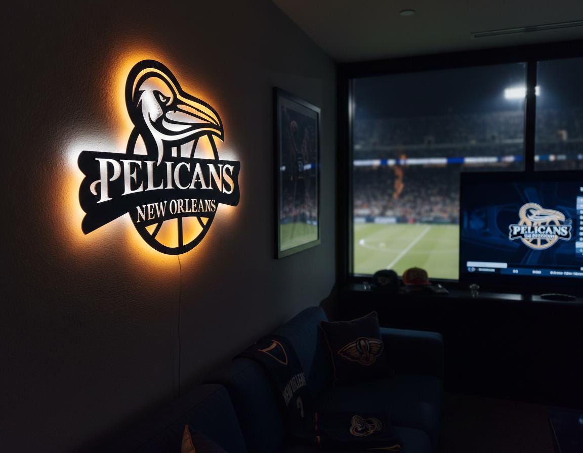 NBA Wall Art - New Orleans Pelicans Team Logo Game Room Decor