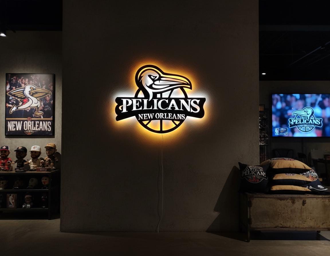 NBA Wall Art - New Orleans Pelicans Team Logo Game Room Decor