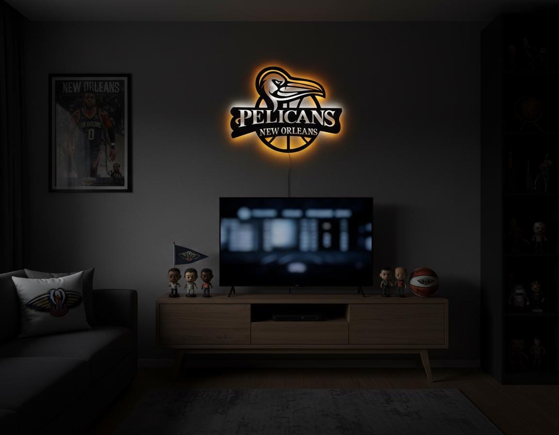 NBA Wall Art - New Orleans Pelicans Team Logo Game Room Decor