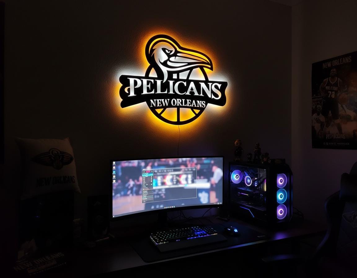 NBA Wall Art - New Orleans Pelicans Team Logo Game Room Decor
