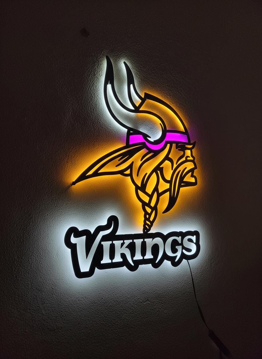 Minnesota Vikings Wall Art - Team Logo Backlit Sign - Man Cave Decor Gift