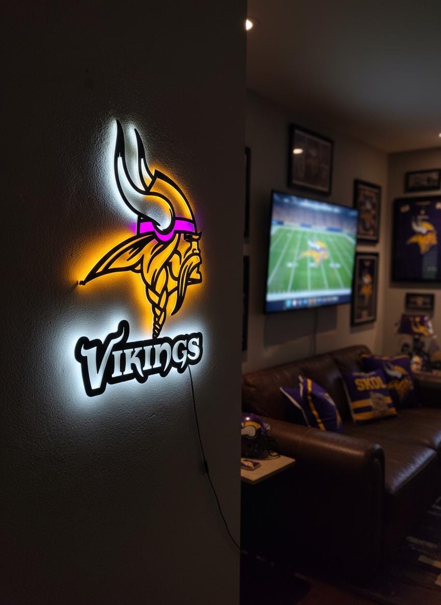 Minnesota Vikings Wall Art - Team Logo Backlit Sign - Man Cave Decor Gift