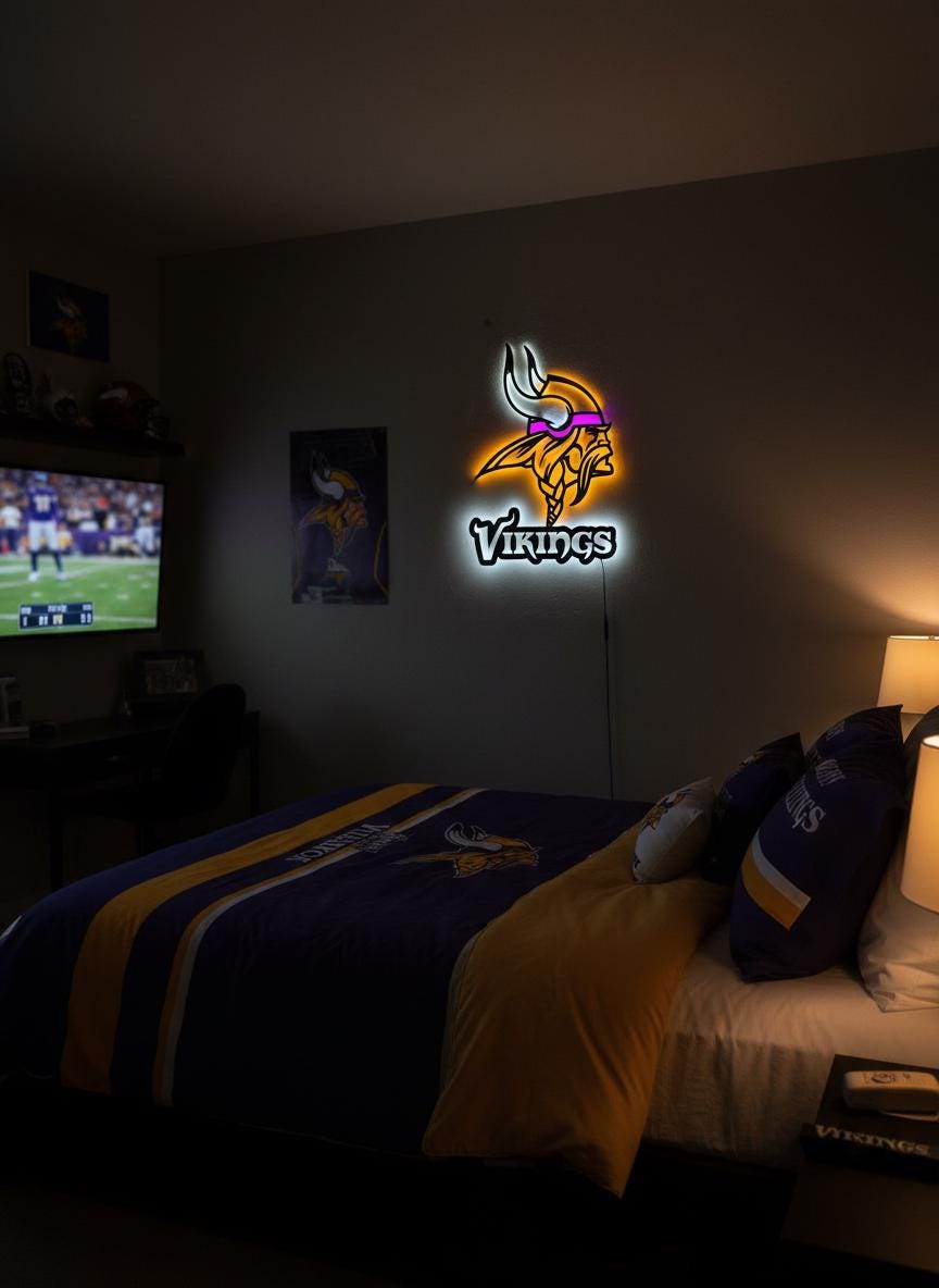 Minnesota Vikings Wall Art - Team Logo Backlit Sign - Man Cave Decor Gift