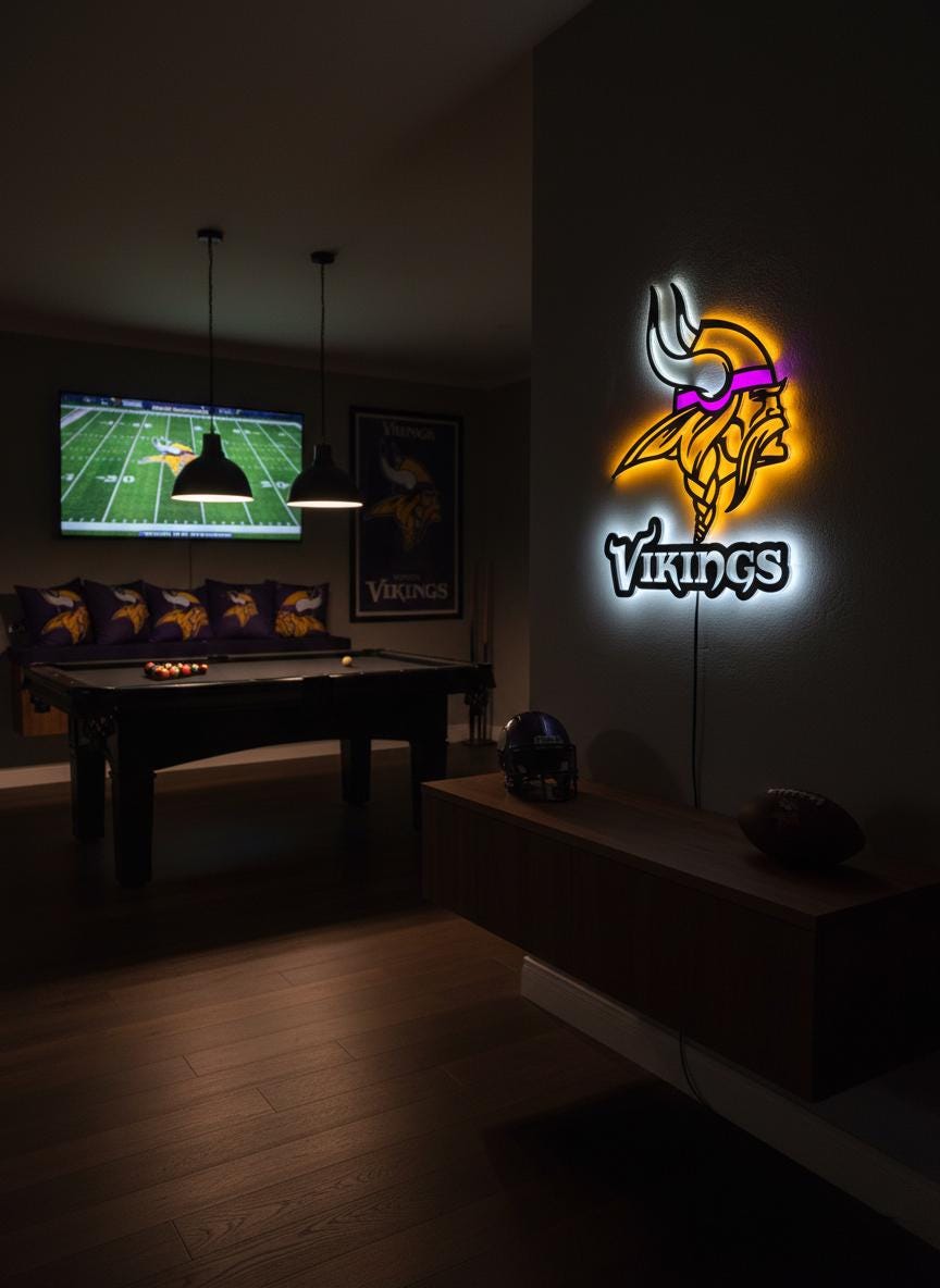 Minnesota Vikings Wall Art - Team Logo Backlit Sign - Man Cave Decor Gift