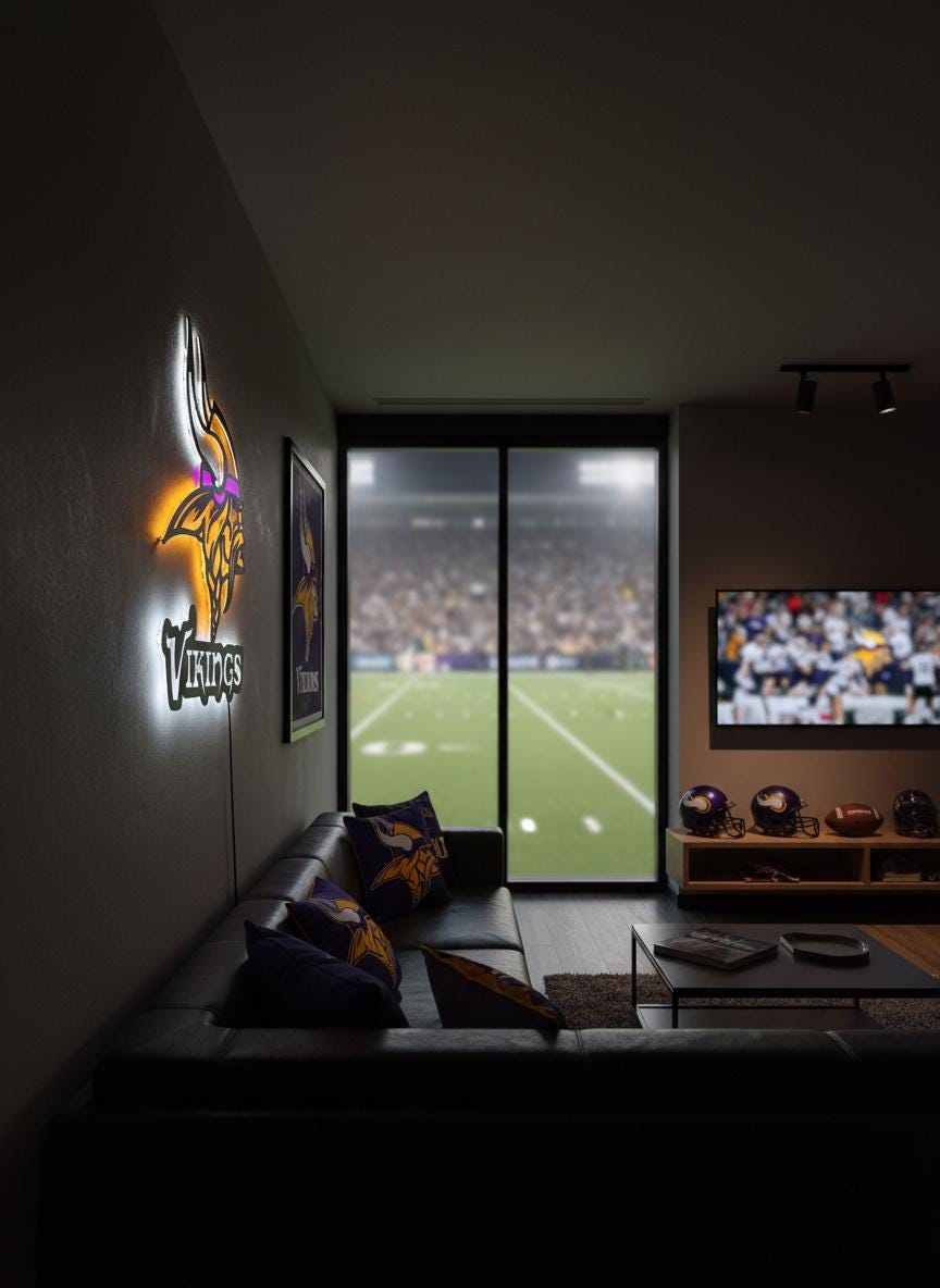 Minnesota Vikings Wall Art - Team Logo Backlit Sign - Man Cave Decor Gift