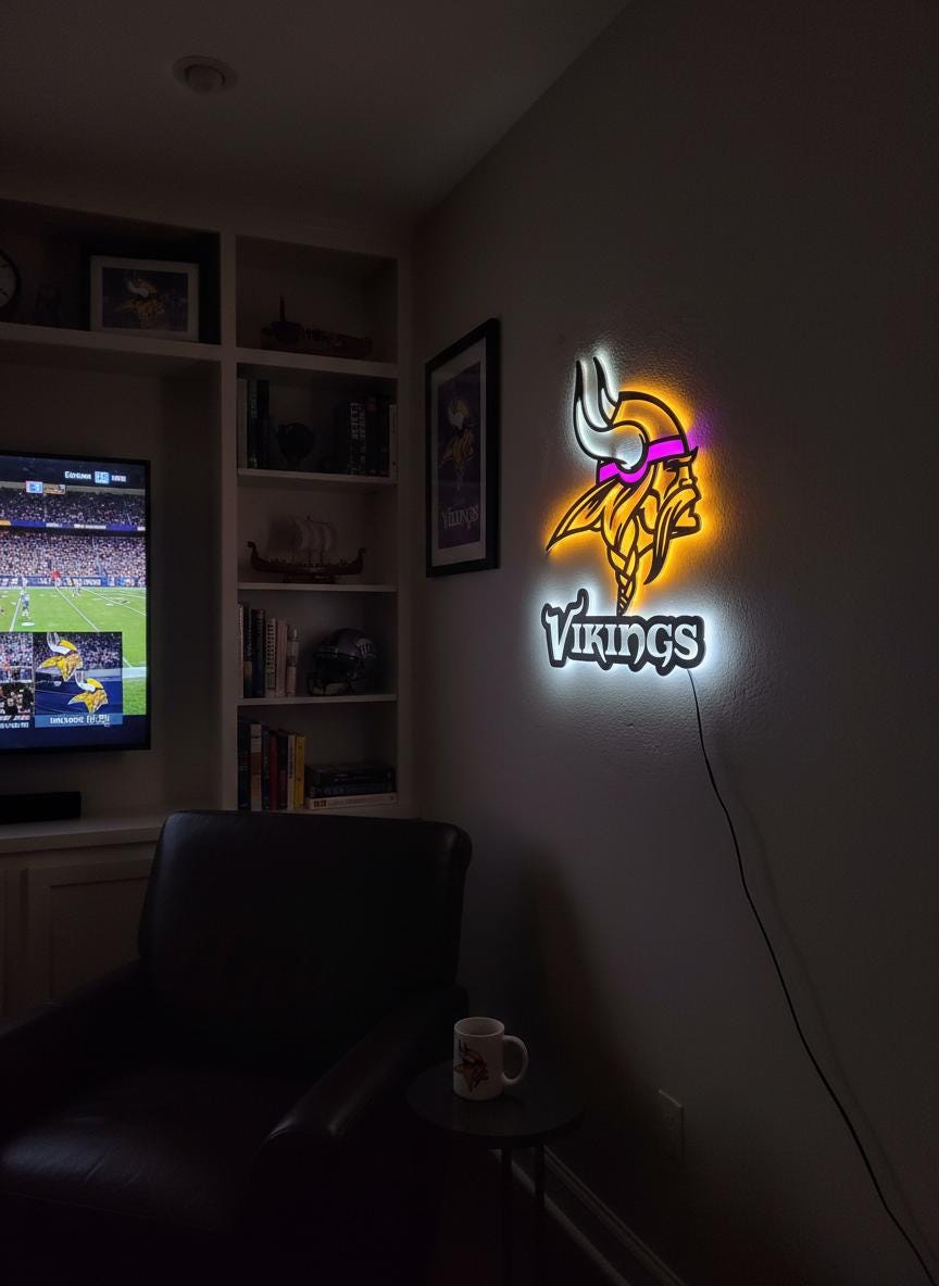 Minnesota Vikings Wall Art - Team Logo Backlit Sign - Man Cave Decor Gift