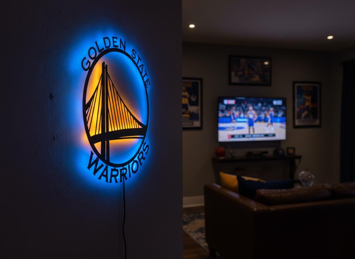 Golden State Warriors Wall Art - Team Logo Light Up Sign Game Room Decor