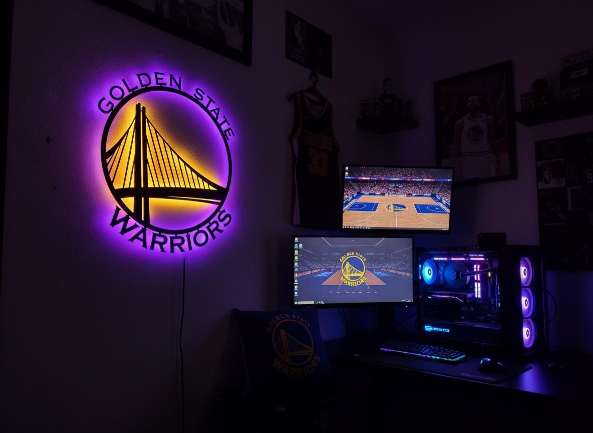 Golden State Warriors Wall Art - Team Logo Light Up Sign Game Room Decor