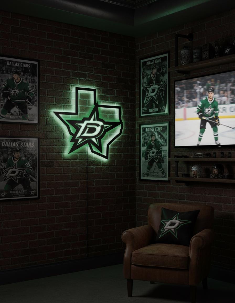 Dallas Stars Wall Art - Team Logo Hockey Decor - Game Room Man Cave Sign