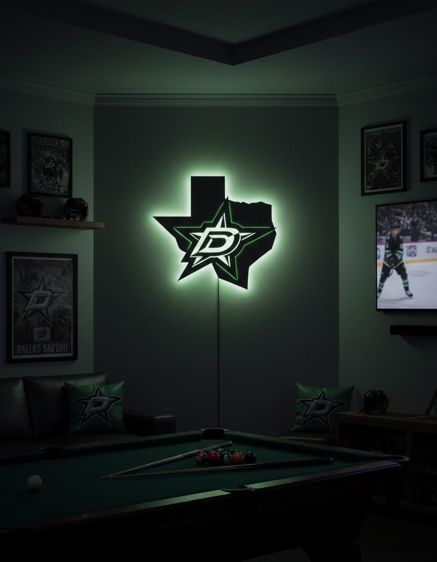 Dallas Stars Wall Art - Team Logo Hockey Decor - Game Room Man Cave Sign