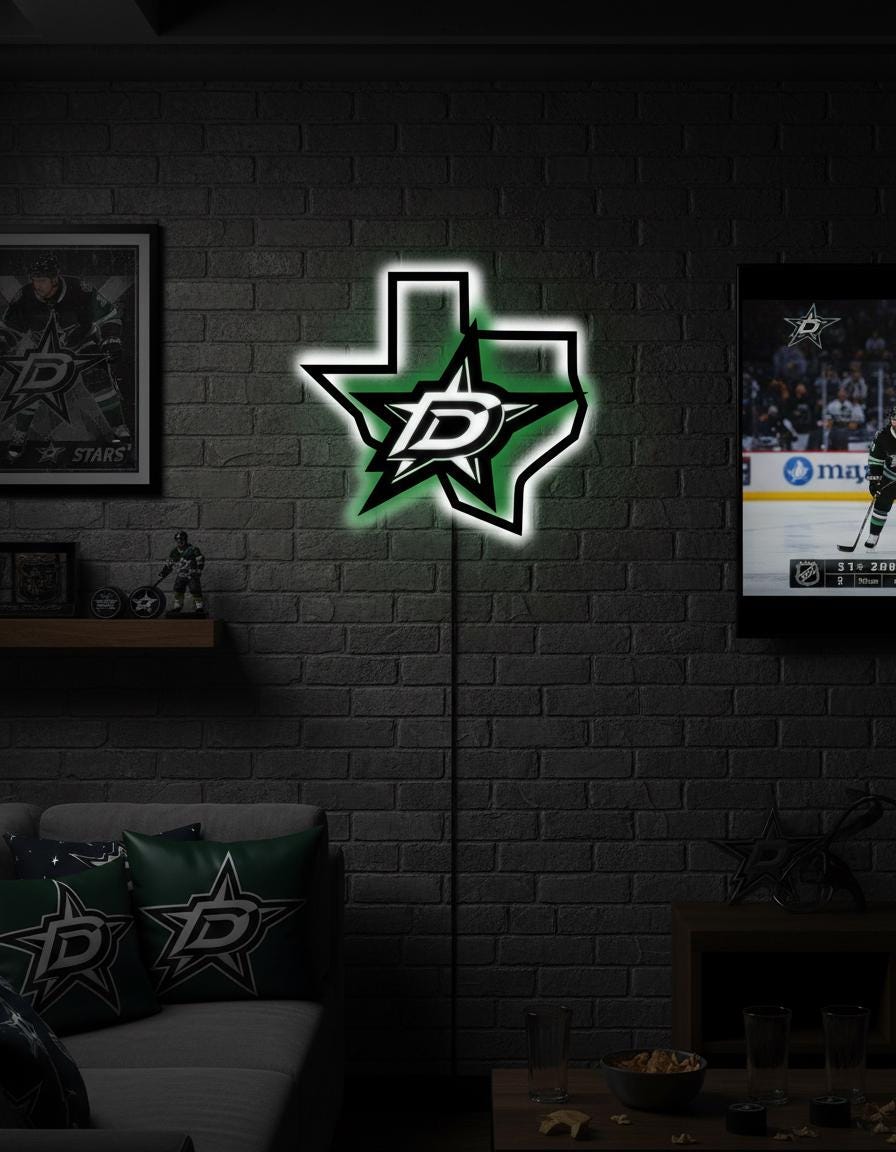 Dallas Stars Wall Art - Team Logo Hockey Decor - Game Room Man Cave Sign