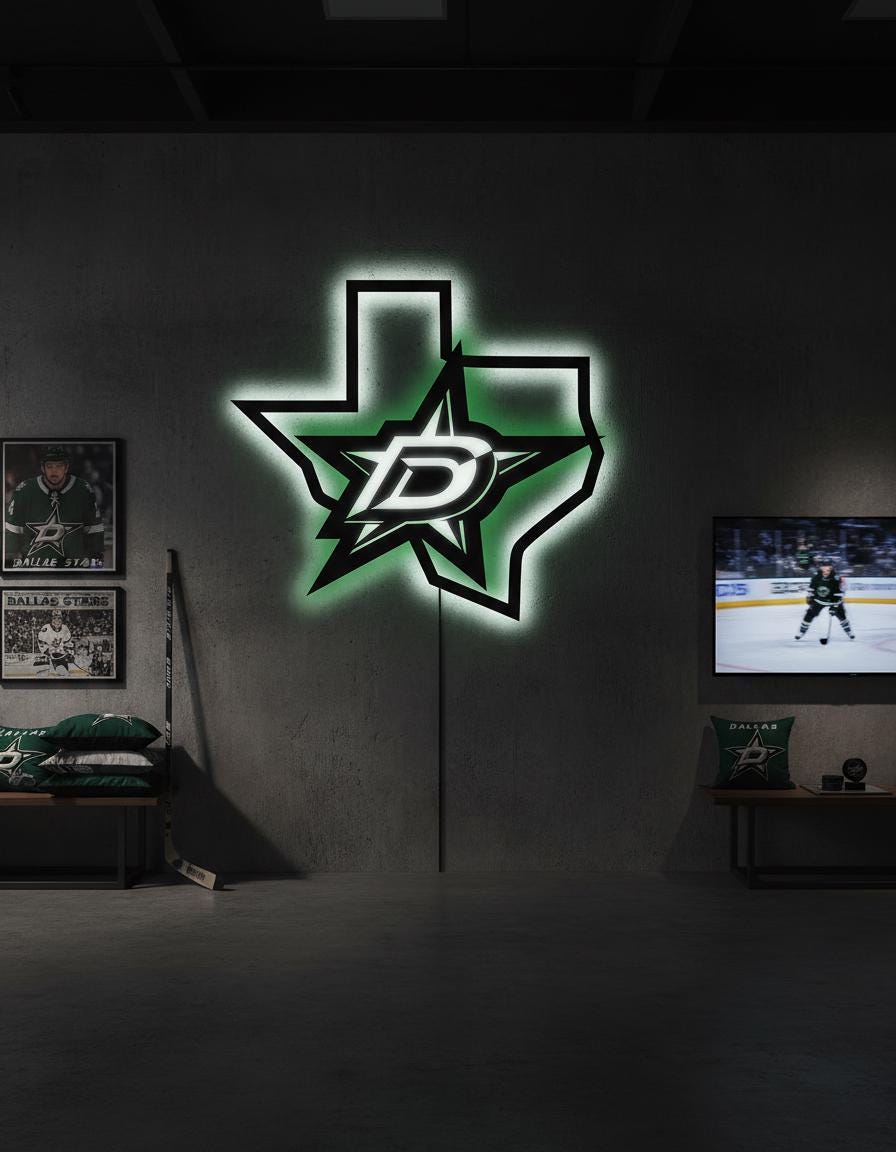 Dallas Stars Wall Art - Team Logo Hockey Decor - Game Room Man Cave Sign
