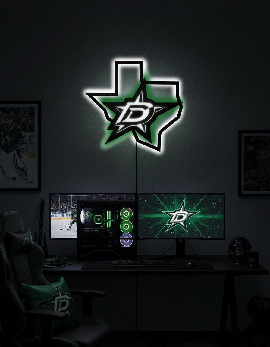 Dallas Stars Wall Art - Team Logo Hockey Decor - Game Room Man Cave Sign