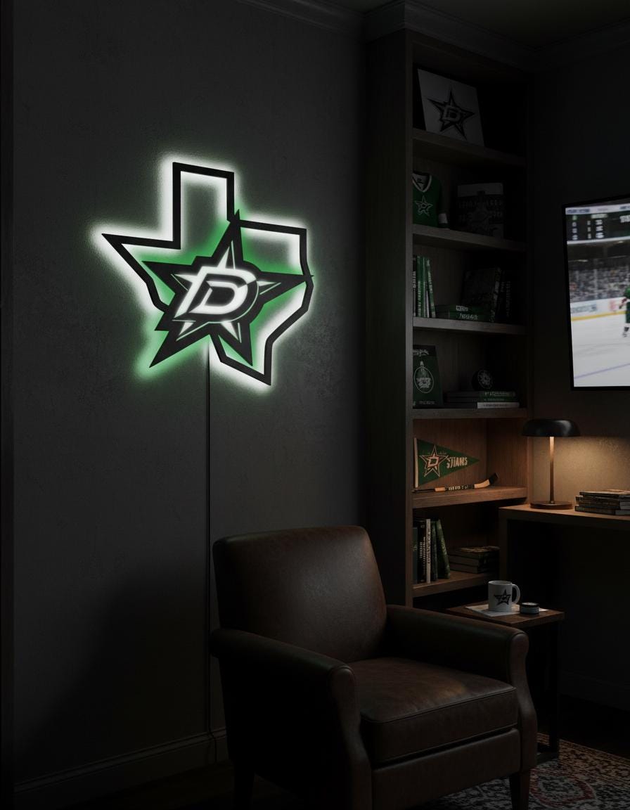 Dallas Stars Wall Art - Team Logo Hockey Decor - Game Room Man Cave Sign