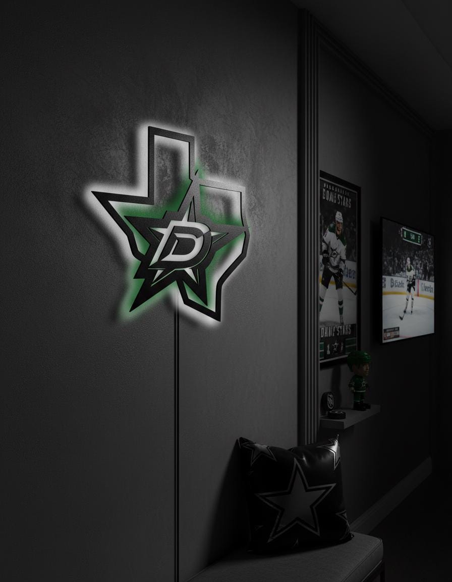 Dallas Stars Wall Art - Team Logo Hockey Decor - Game Room Man Cave Sign