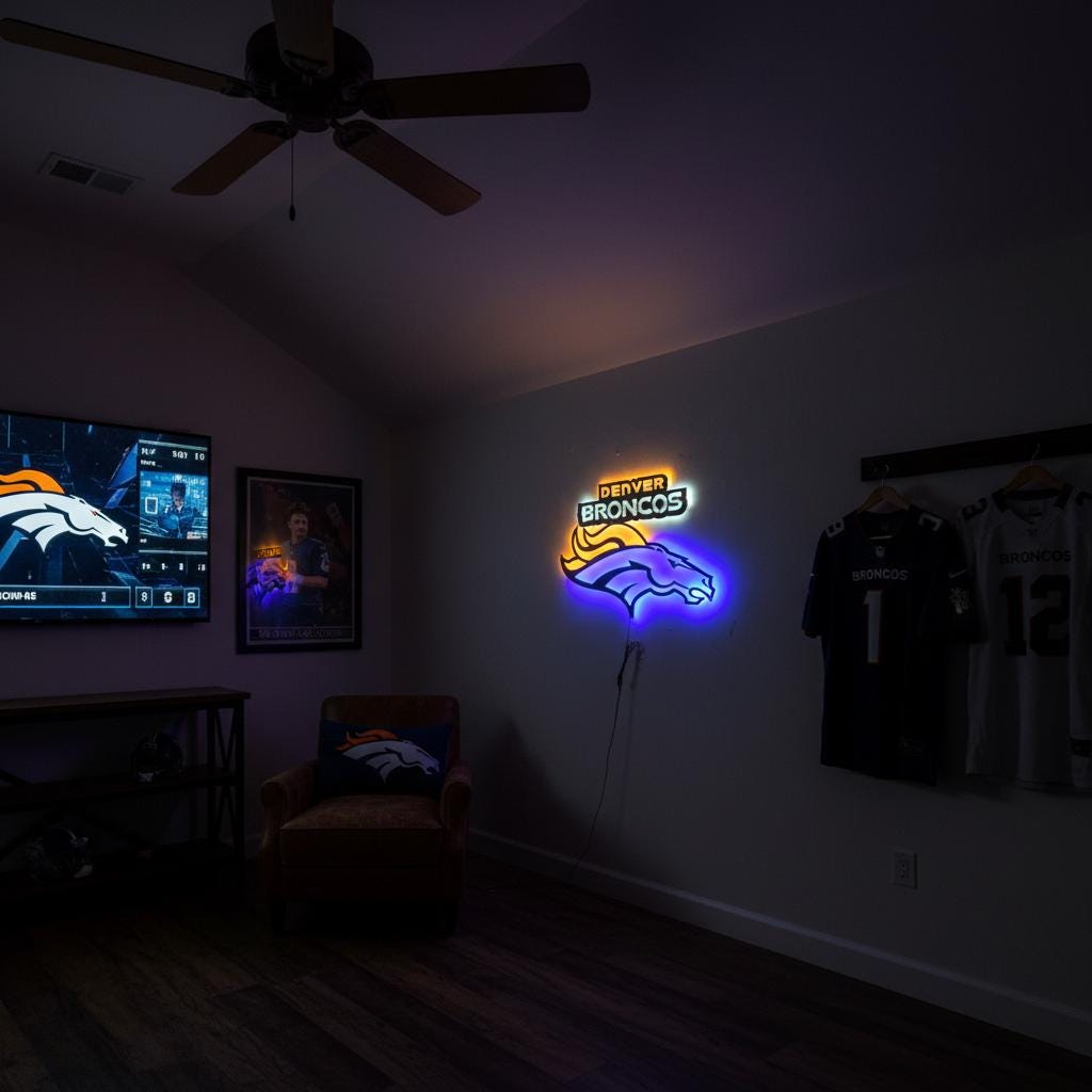 Denver Broncos Wall Art - Football Team Logo Light Up Sign Game Room Decor