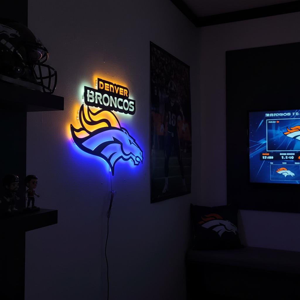 Denver Broncos Wall Art - Football Team Logo Light Up Sign Game Room Decor
