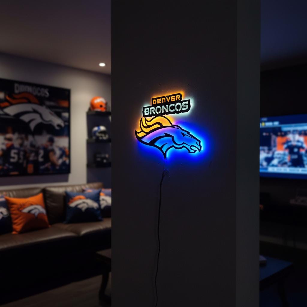 Denver Broncos Wall Art - Football Team Logo Light Up Sign Game Room Decor