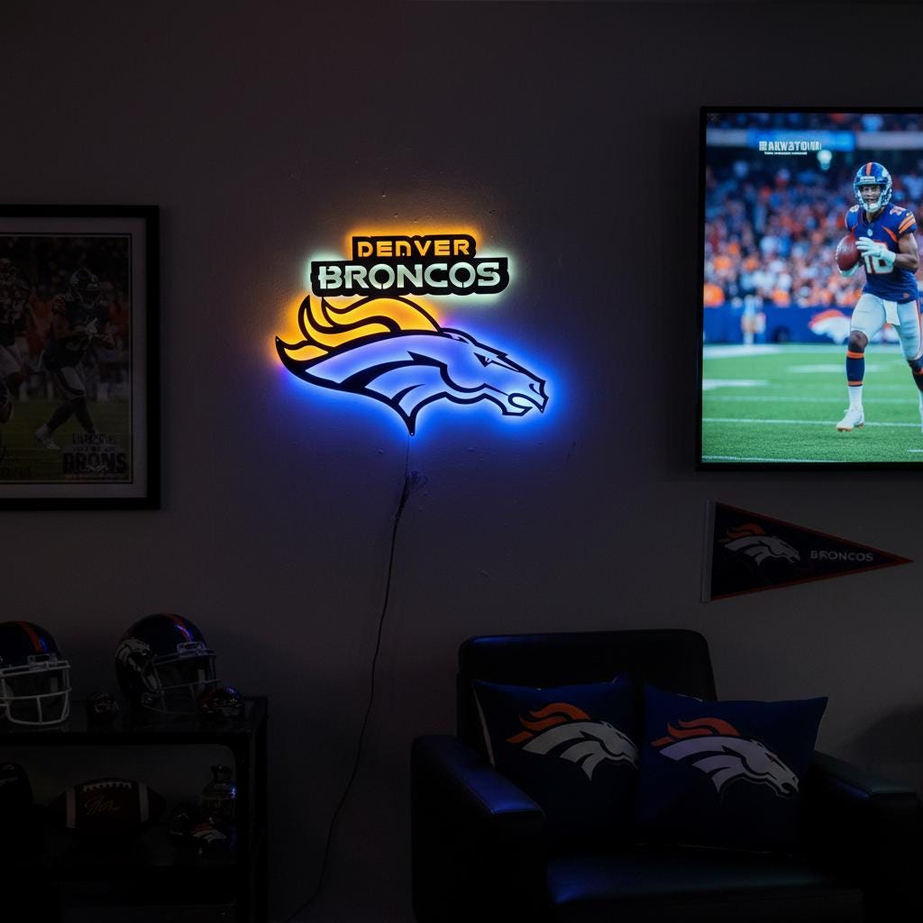 Denver Broncos Wall Art - Football Team Logo Light Up Sign Game Room Decor