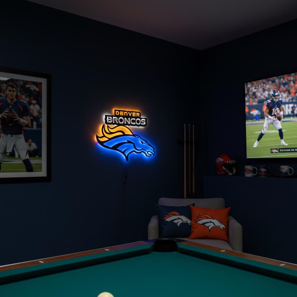 Denver Broncos Wall Art - Football Team Logo Light Up Sign Game Room Decor