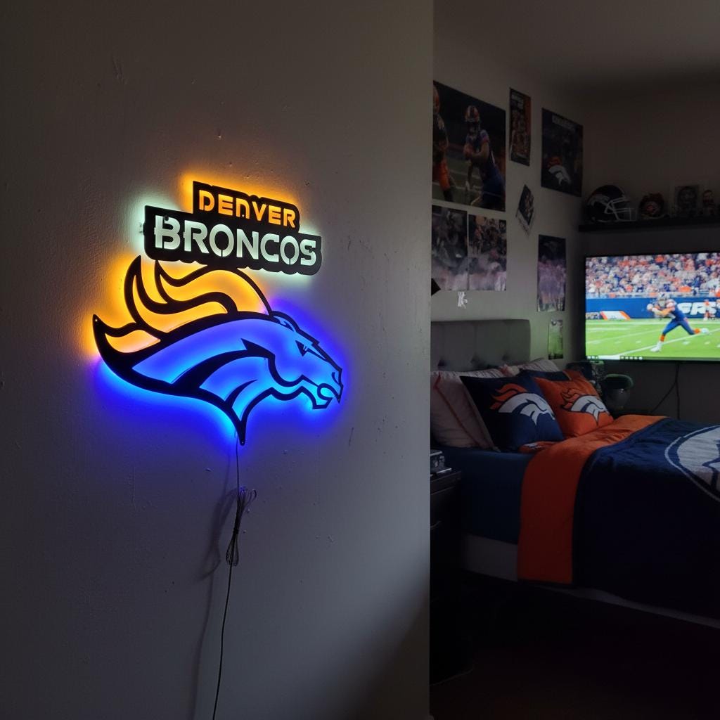 Denver Broncos Wall Art - Football Team Logo Light Up Sign Game Room Decor