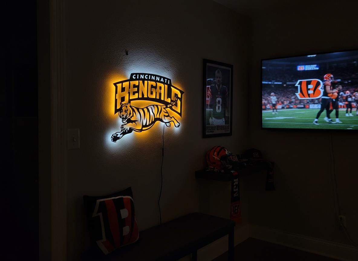 Cincinnati Bengals Wall Art - Cincinnati Team Logo Game Room Decor Man Cave Gift