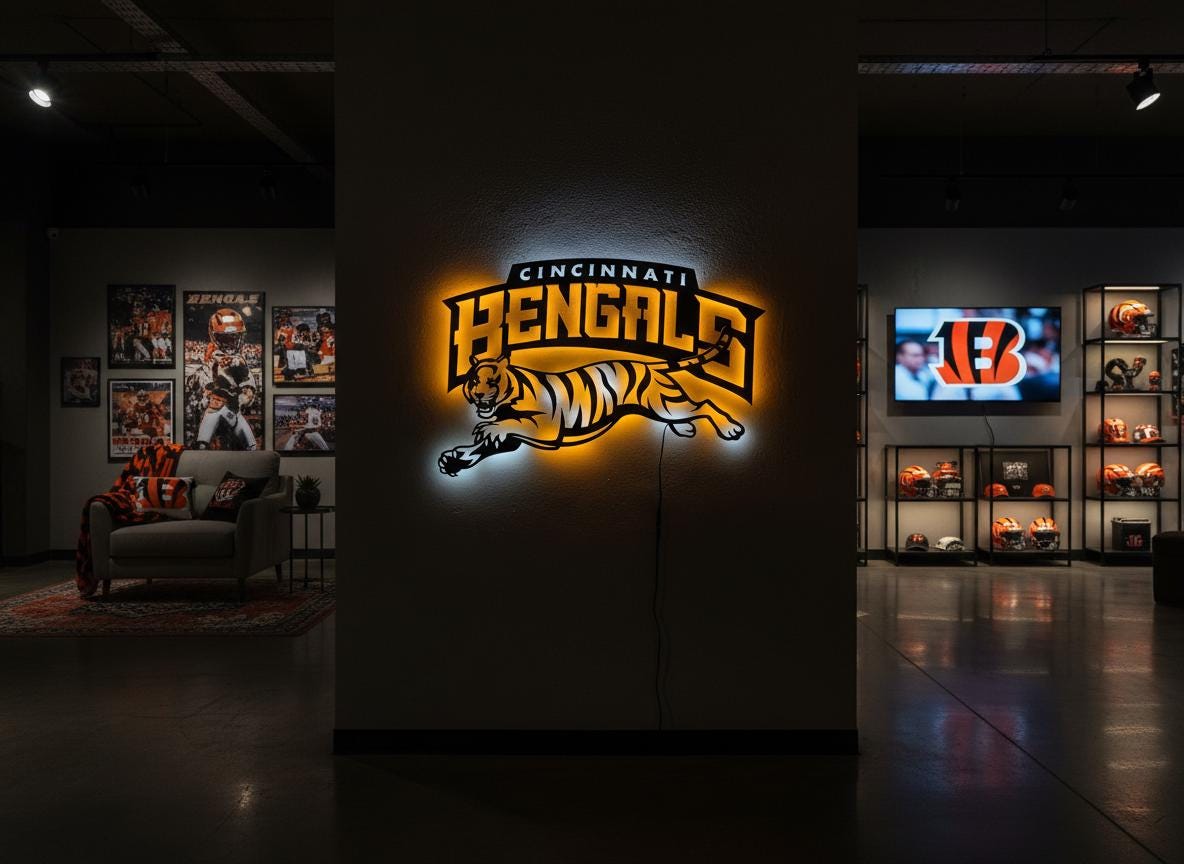 Cincinnati Bengals Wall Art - Cincinnati Team Logo Game Room Decor Man Cave Gift