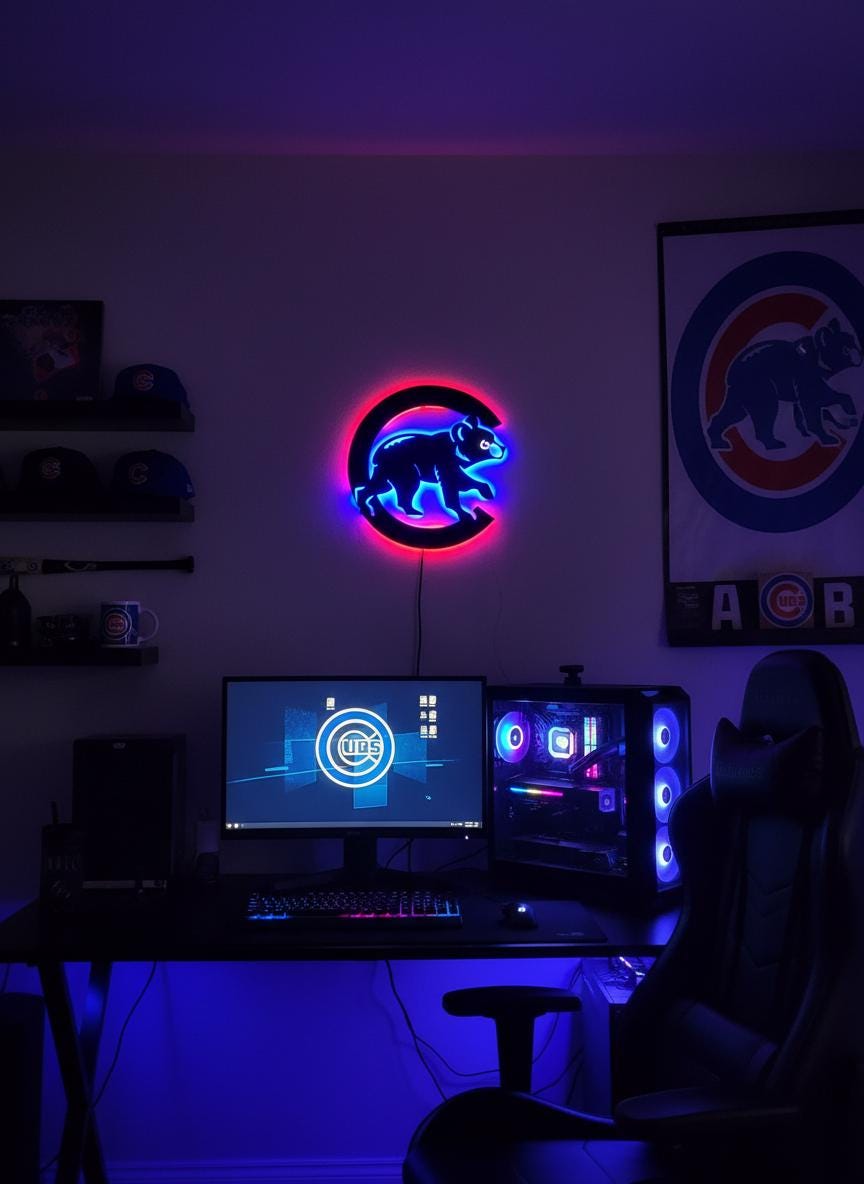 Chicago Cubs Wall Art - Team Logo Baseball Fan Gift, Man Cave Decor
