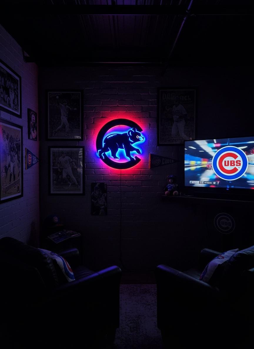 Chicago Cubs Wall Art - Team Logo Baseball Fan Gift, Man Cave Decor