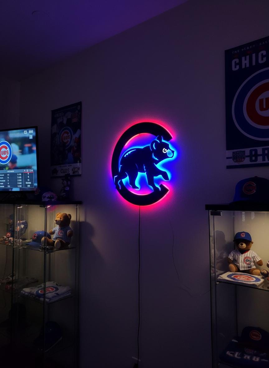 Chicago Cubs Wall Art - Team Logo Baseball Fan Gift, Man Cave Decor
