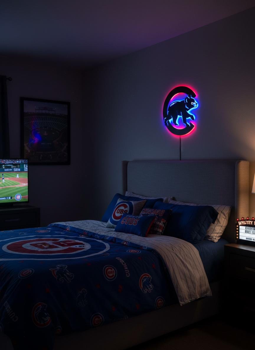 Chicago Cubs Wall Art - Team Logo Baseball Fan Gift, Man Cave Decor