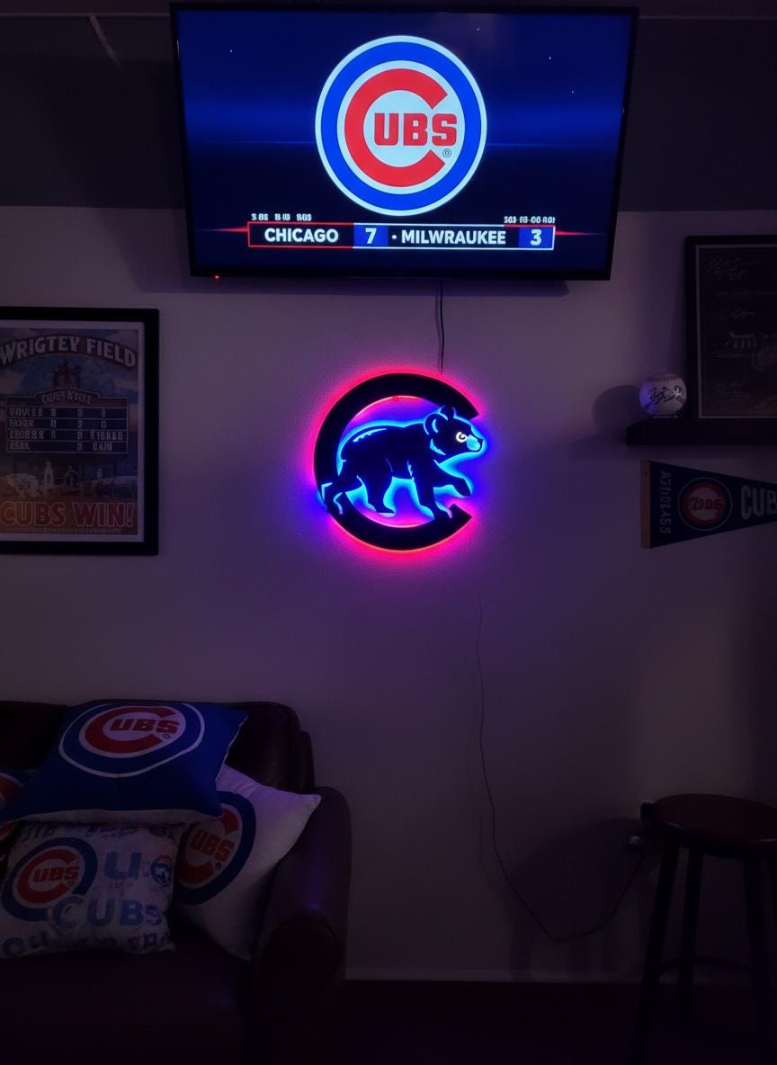 Chicago Cubs Wall Art - Team Logo Baseball Fan Gift, Man Cave Decor
