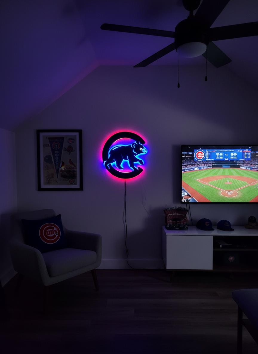 Chicago Cubs Wall Art - Team Logo Baseball Fan Gift, Man Cave Decor